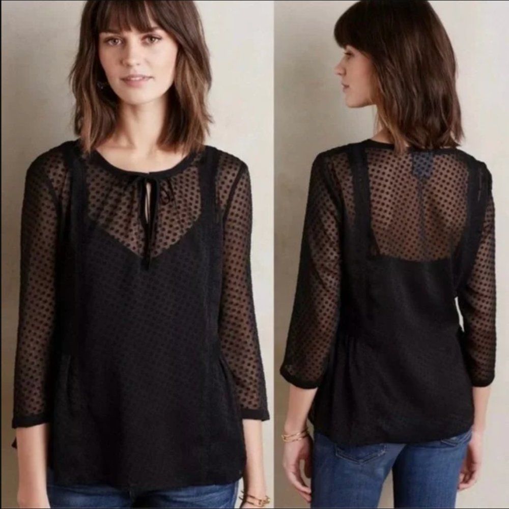 Anthropologie Vanessa Virginia Manette Swiss Dot Blouse Size 2 Small